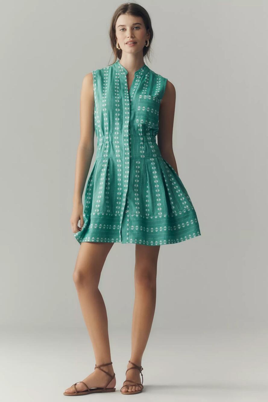 nwt ANTHROPOLOGIE MAEVE sz XL Sleeveless V-Neck Shirtdress in green